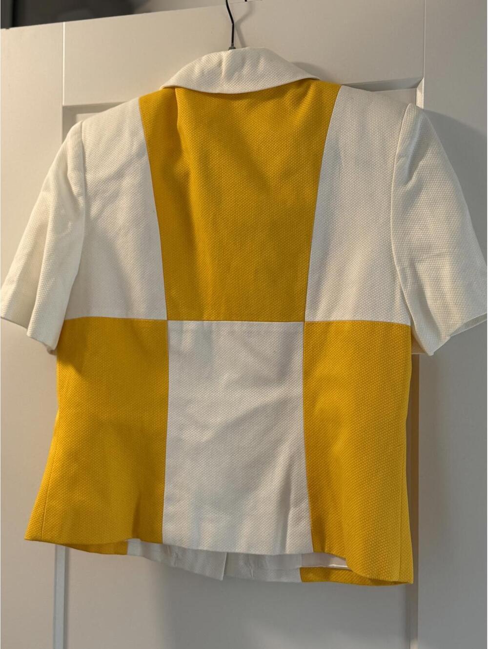 Vintage Donna Toran Yellow and White Colorblock Short Sleeve Blouse Size 10 - Picture 7 of 8